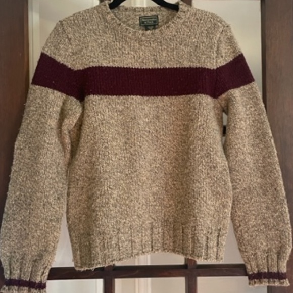 Abercrombie & Fitch Sweaters - Abercrombie and Fitch Vintage Tweed with Burgundy Stripe Crewneck Sweater, Sz M.